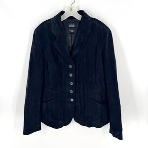 VTG Mark Alan Black Suede Leather Blazer Jacket Womens Sz S Button Front Pockets